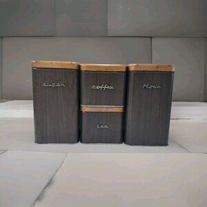 Kenmore Brown Metal Canister Set-Flour-Sugar-Coffee-Tea-Mid Century Kitchen-READ